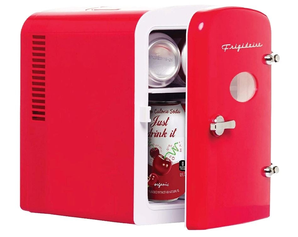Frigidaire Mini Portable Compact Personal Fridge, 4 Liter Capacity, 6 Cans, Freon-Free & Eco Friendly, Includes Home Plug & 12V Car Charger, Red (Renewed)