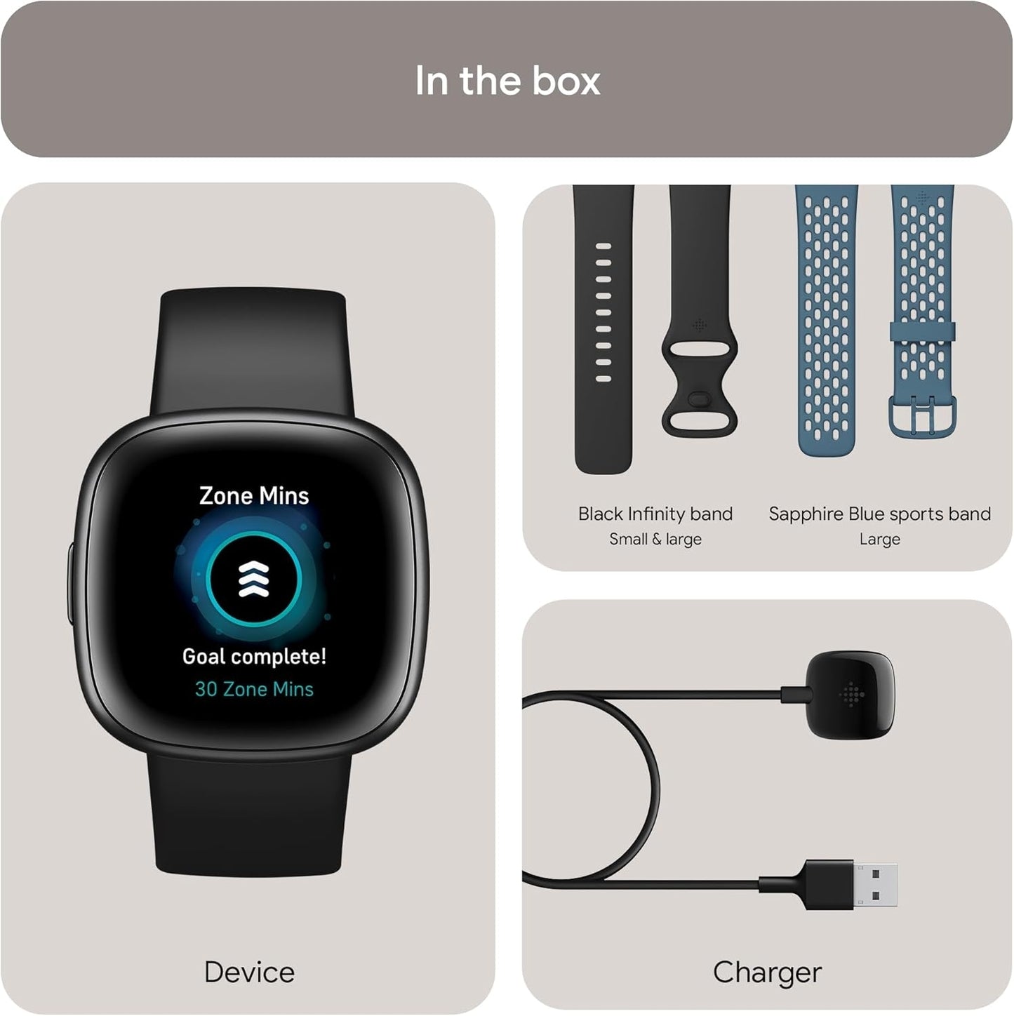 Fitbit Versa 4 Fitness Smartwatch Bundle Black/Graphite FB523BKBKL