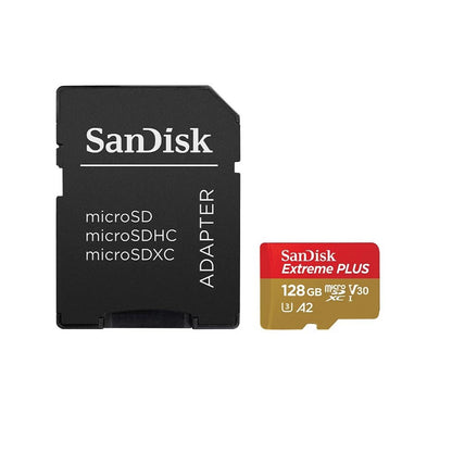 SanDisk Extreme PLUS microSDXC UHS-I card, 128GB, with A2 Performance SDSQXBD-128G-AJLMA