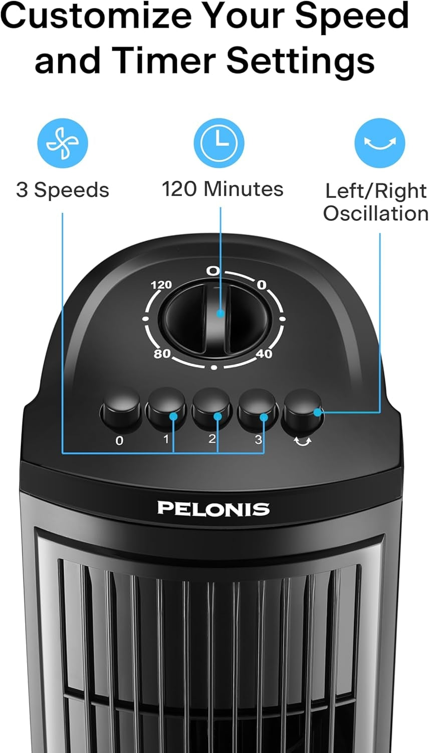 PELONIS 30 Inch Oscillating Tower Fan with 3 Speed Settings and Auto-off Timer, Standing Fan Black PFT28A2BBB