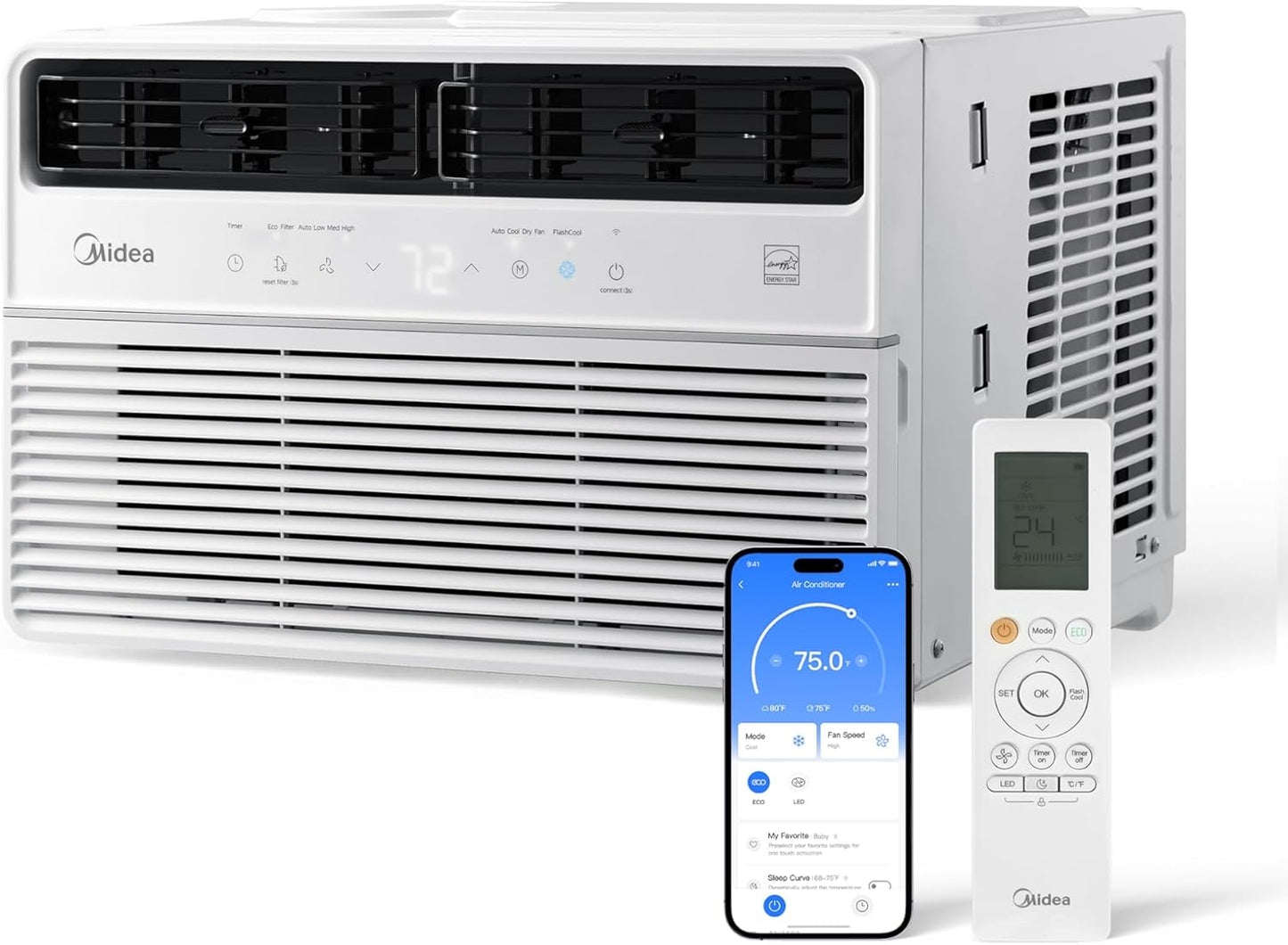 Midea MAW10S1VWT-A 10,000 BTU Smart Inverter Window AC Unit w/ APP, Remote, Cools up to 450 Sq Ft, White