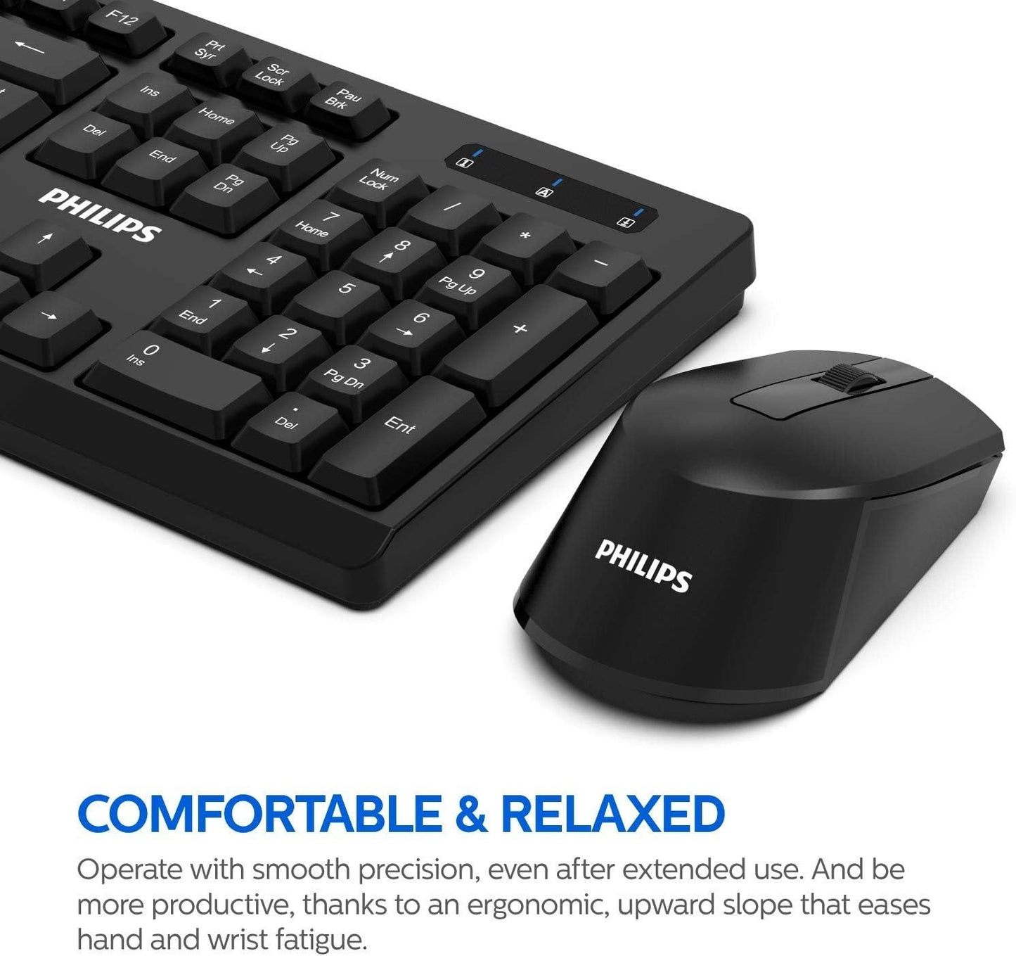 PHILIPS Wireless Keyboard and Mouse Combo | Optimized 2.4GHz Drop-Free Connection | Silent Keyboard & Ambidextrous Mouse SPT6354