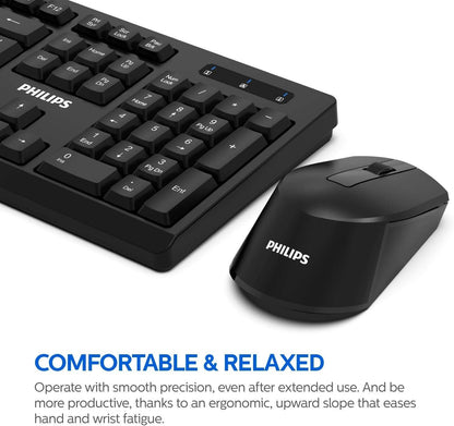 PHILIPS Wireless Keyboard and Mouse Combo | Optimized 2.4GHz Drop-Free Connection | Silent Keyboard & Ambidextrous Mouse SPT6354