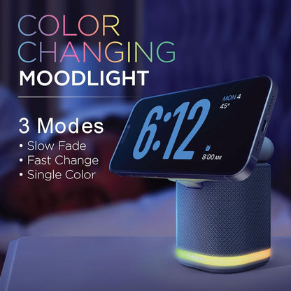 iHome Bluetooth Speaker with Wireless Charger, Charging Station with Color Changing Night Light - Gray (iPBT50G)