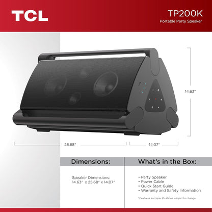 TCL TP200K Portable Bluetooth Party Speaker with 5 RGB Dynamic Light Shows, 12 Hr Battery