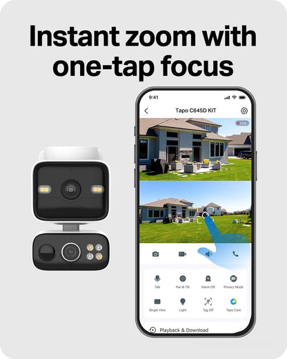 TP-Link Tapo C645D Solar-Powered Outdoor Dual Lens Pan & Tilt Security Camera Kit with Night Vision & Spotlights