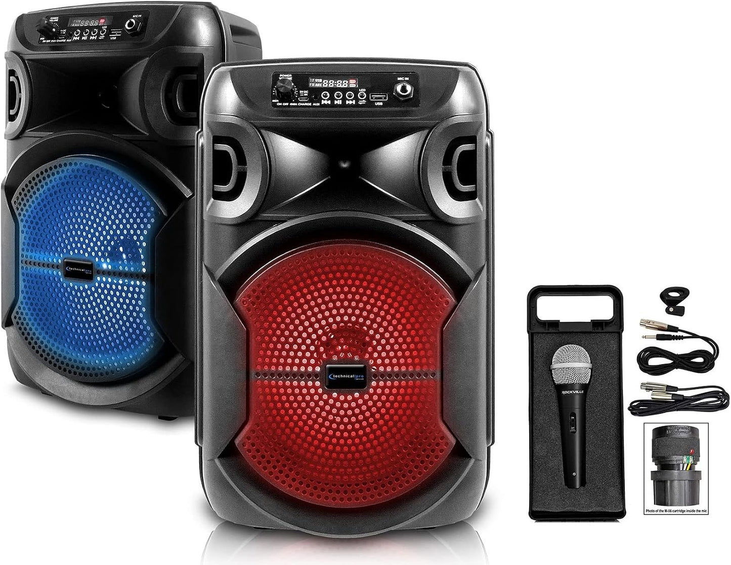2 Technical Pro BOOMPACK8 8" Wireless Rechargeable Bluetooth Speakers+Microphone