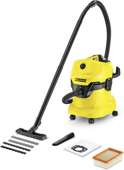 Karcher - WD 4 Wet-Dry Shop Vacuum Cleaner - with Attachments - Blower Feautre, Compact Space-Saving Design - 5.3 Gallon - 1100W