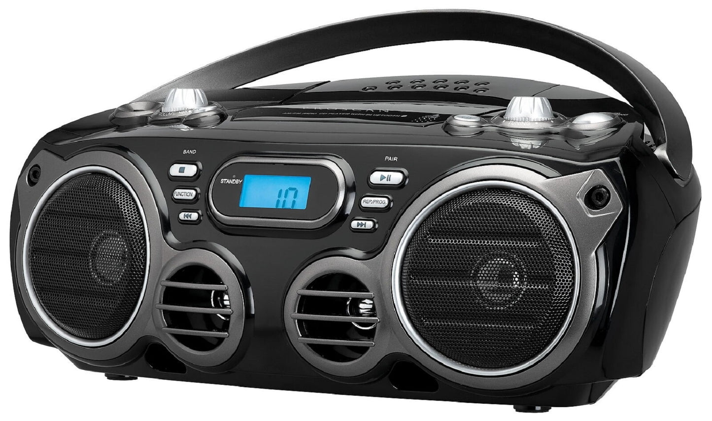 Proscan PRCD682BT Black Bluetooth Portable CD Radio Boombox with AM/FM Radio