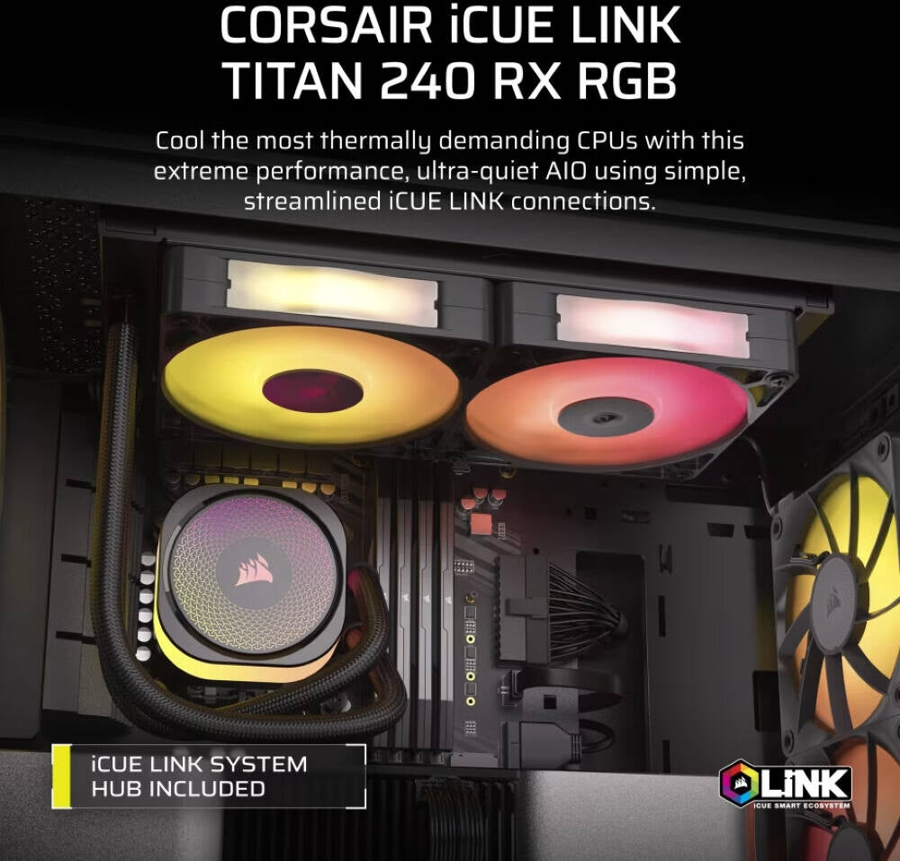CORSAIR iCUE LINK TITAN 240 RX Liquid CPU Cooler with RGB Lighting - Black CW-9061016-WW