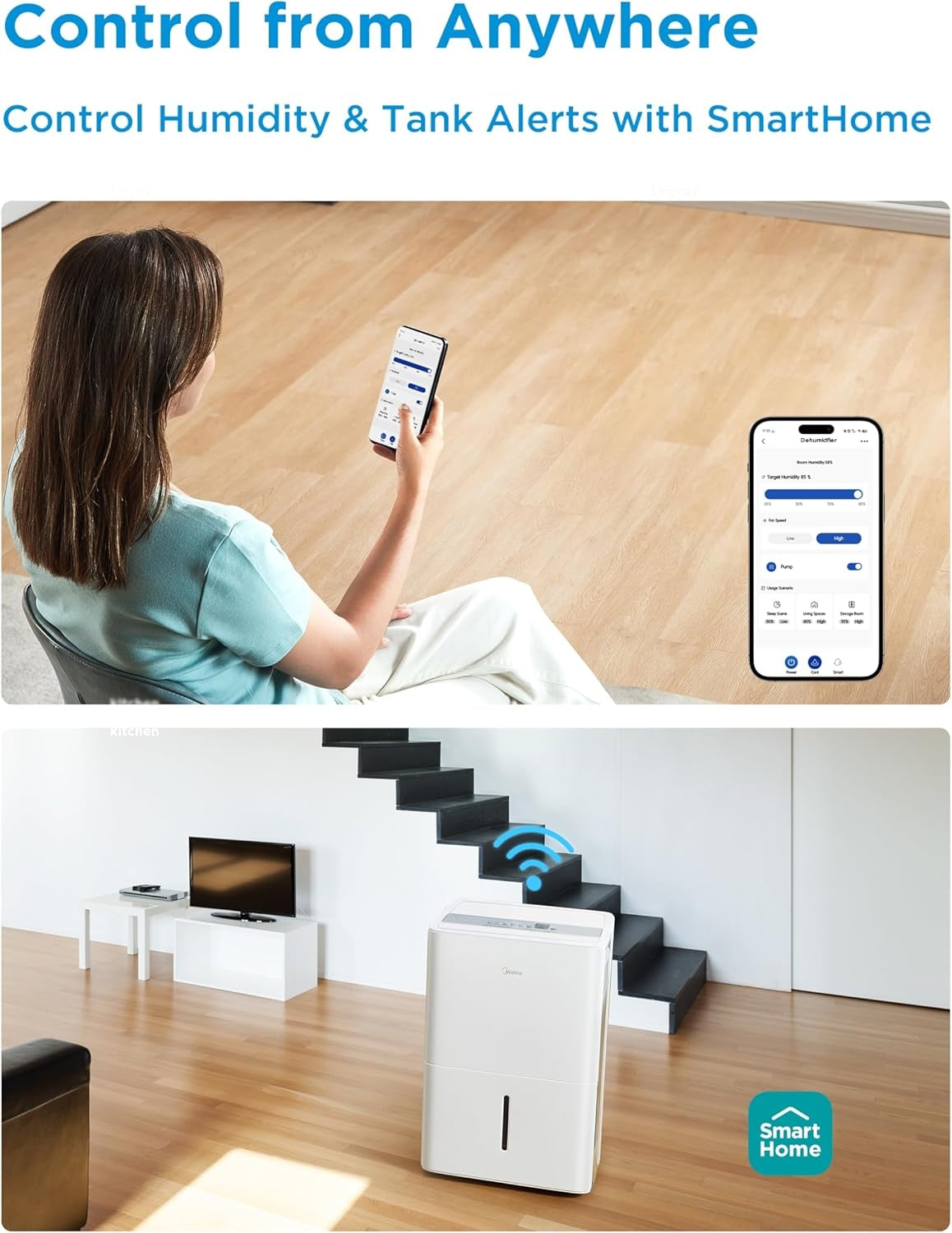 Midea 50 pt. EasyDry Dehumidifier with Built-in Pump for spaces up to 4,500 sq. ft. MAD50P1AWS