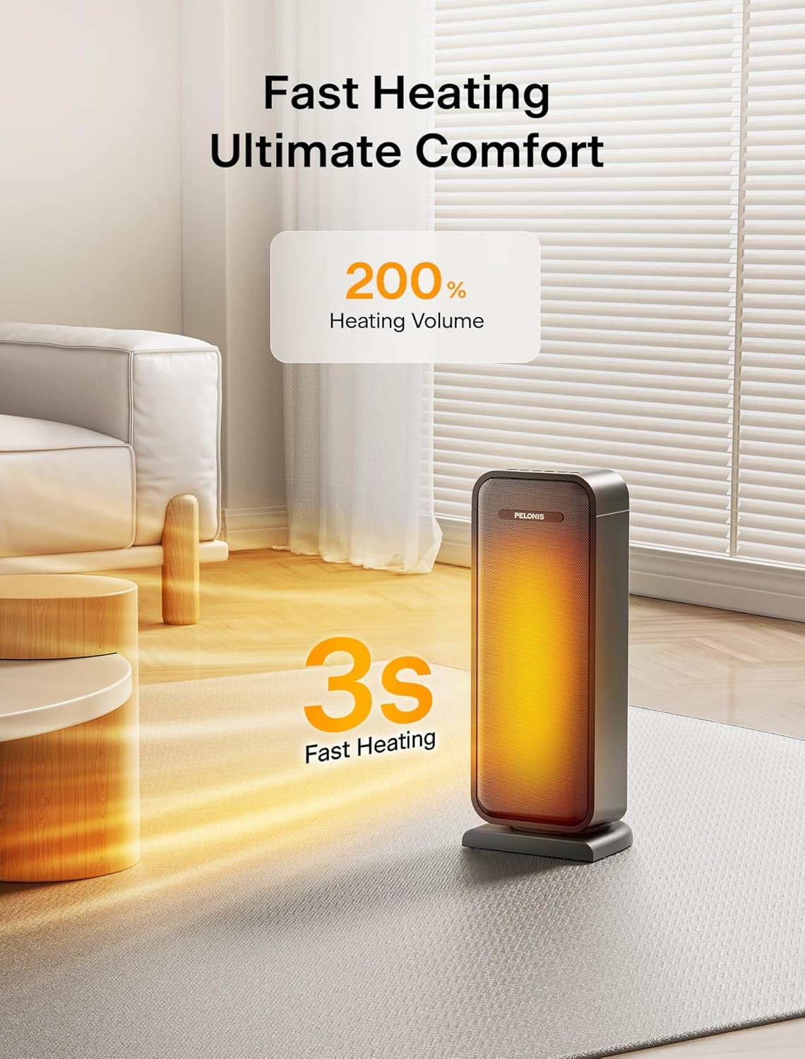 Pelonis 1500W Ceramic Space Heater Indoor with 75° Oscillation & Remote PSH17CD2ABB