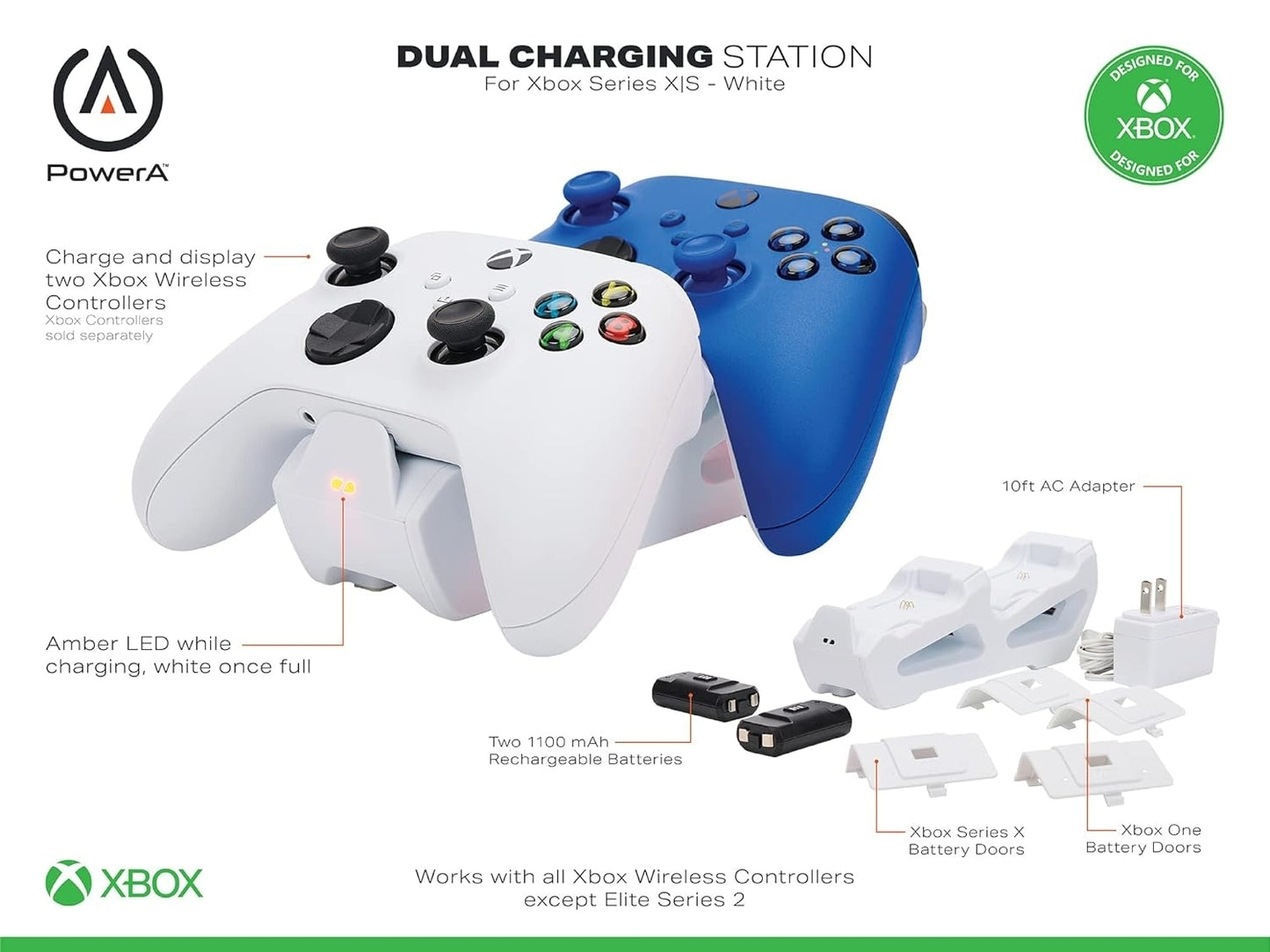 Power A Dual Charging Station for Xbox Series X/S Controllers White 1524375-01