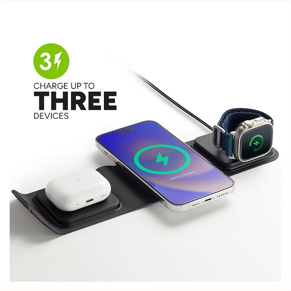Mophie 3-in-1 Travel Charger with MagSafe 15W, Charge Up to 3 Devices Simultaneously, Designed for travel - WRLS-TRIFOLD-MS-WATCH-A