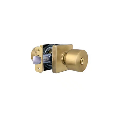 Ridgeway Brushed Gold Keyed Entry Door Knob with Square Rose Featuring Dual Keyway