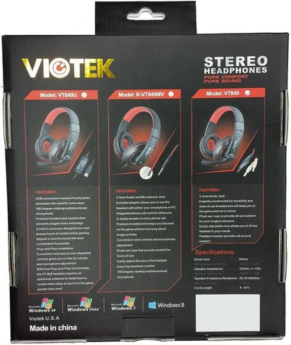 Viotek R-VT849MV Hi-Fi Headphones - 40mm Drivers, Mini-Jack Interface, Microphone