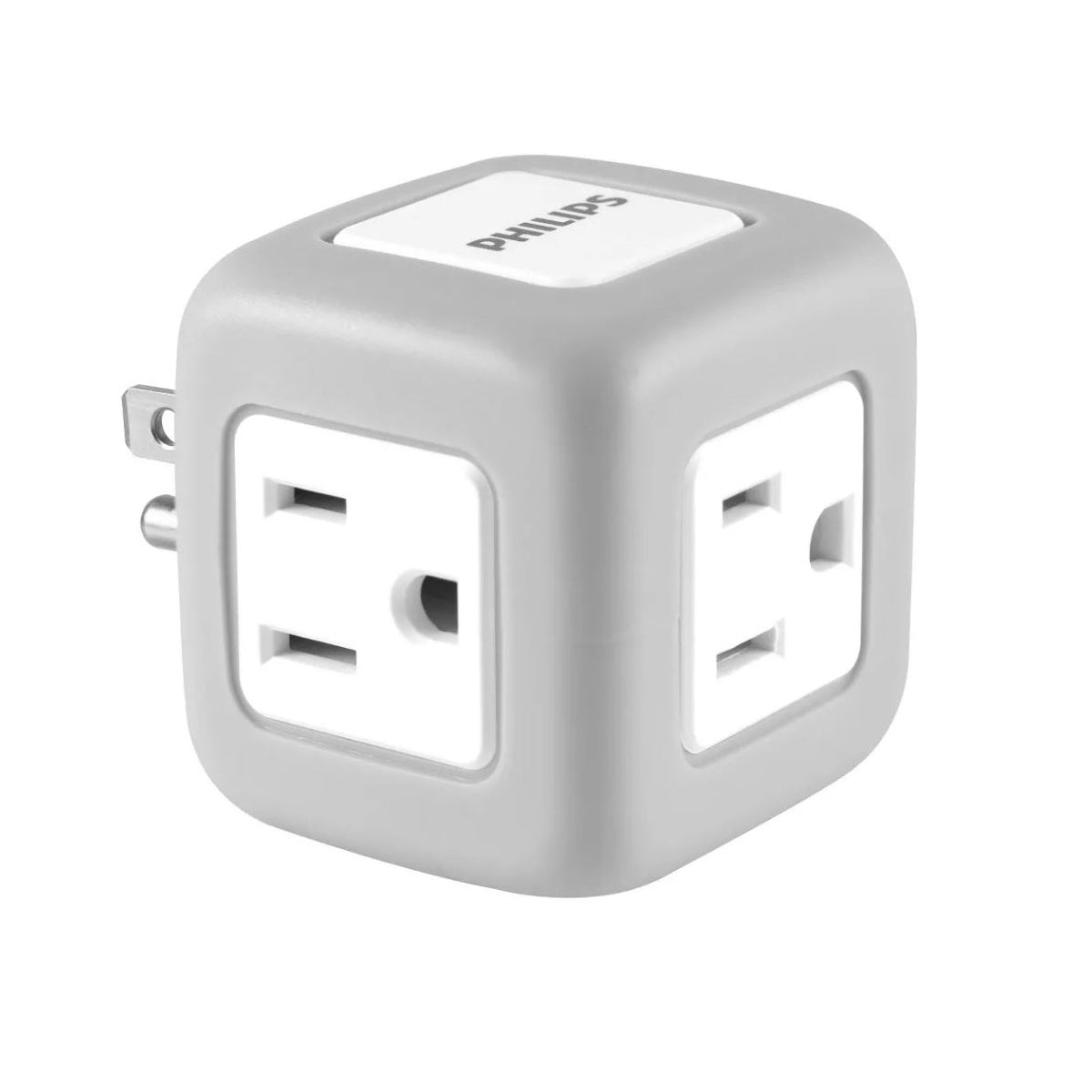Philips 3-Outlet Grounded Cube Tap with Surge Protection - Gray: Outlet Extender Adapter
