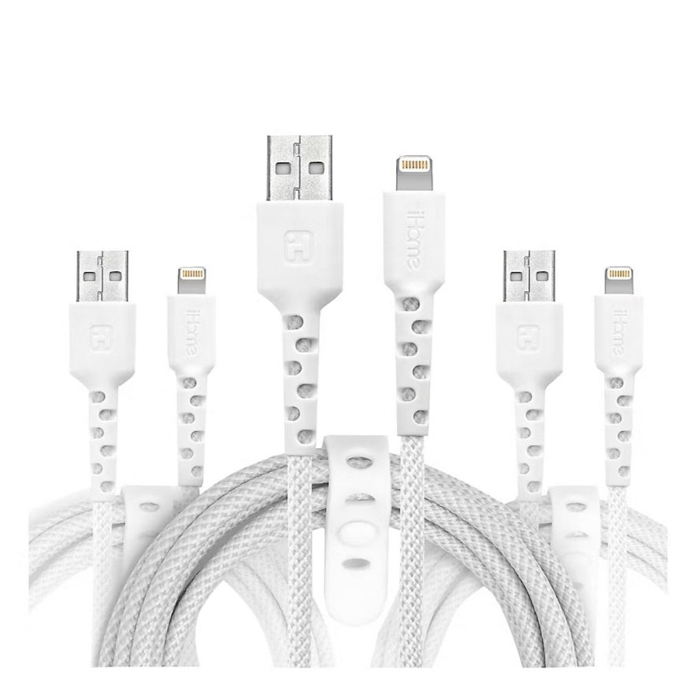 iHome TPE Light-n-ing cable to USB-A Nylon Braided Charging Cable Silicone Wrap 3 pk