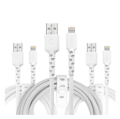 iHome TPE Light-n-ing cable to USB-A Nylon Braided Charging Cable Silicone Wrap 3 pk