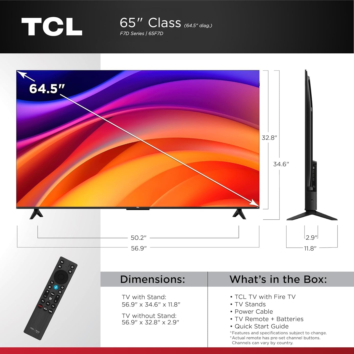 TCL 65" F7D Class 4K UHD HDR QLED Smart TV with Fire TV - 65F7D