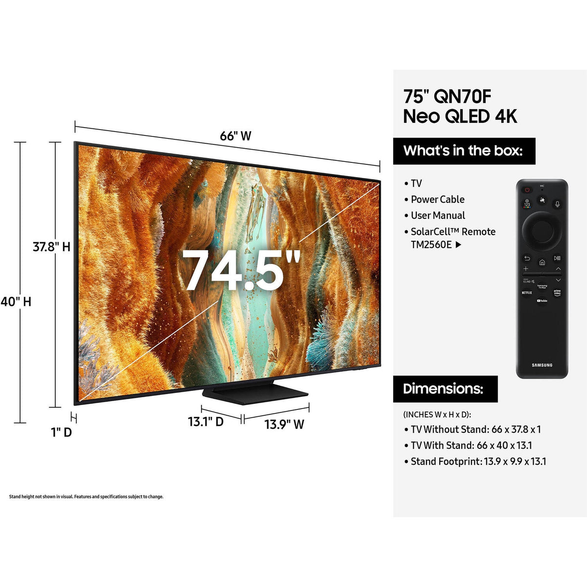 Samsung QN70F 75" 4K HDR Smart Neo QLED Mini-LED TV QN75QN70FAFXZA