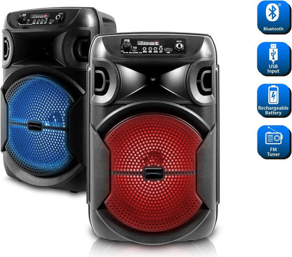 2 Technical Pro BOOMPACK8 8" Wireless Rechargeable Bluetooth Speakers+Microphone
