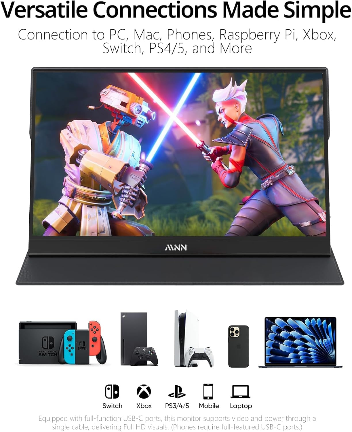 MNN 15.6" FHD 60Hz Portable Monitor USB-C HDMI IPS HDR M156F01
