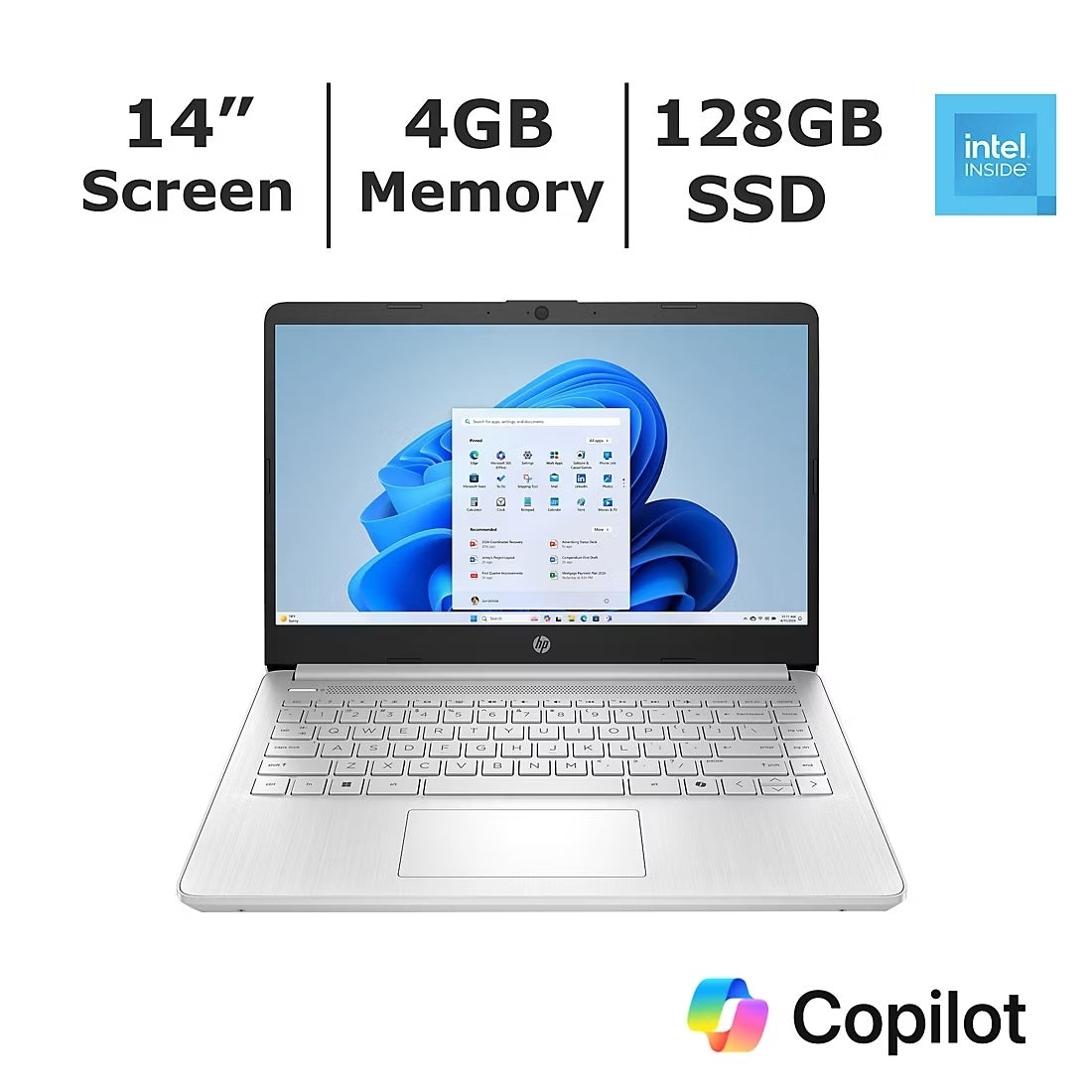 HP 14-DQ6957NR 14" Laptop Intel N150 4GB/128GB Windows 11 Home Silver B89MVUA