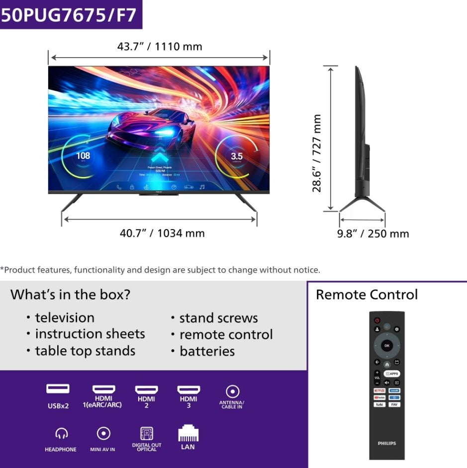 Philips 50" Class 144Hz QLED+ 4K UltraHD (2160p) Google + Gaming Smart TV 50PUG7675/F7