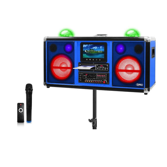 Technical Pro Rechargeable 2 x 10" Bluetooth Speaker with DVD Player, Wireless Mic & Tripod XKARAOKEO
