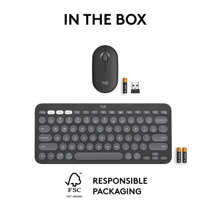 Logitech - Pebble 2 Combo Compact Wireless Scissor Keyboard and Mouse Bundle Graphite 920-012061