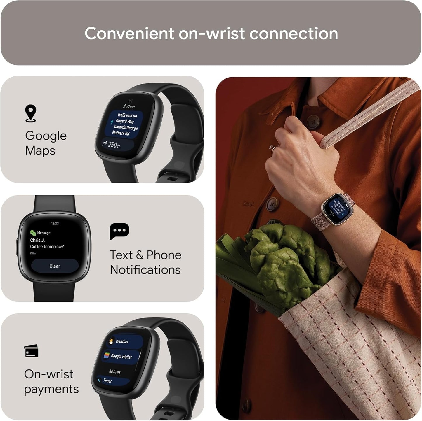 Fitbit Versa 4 Fitness Smartwatch Bundle Black/Graphite FB523BKBKL
