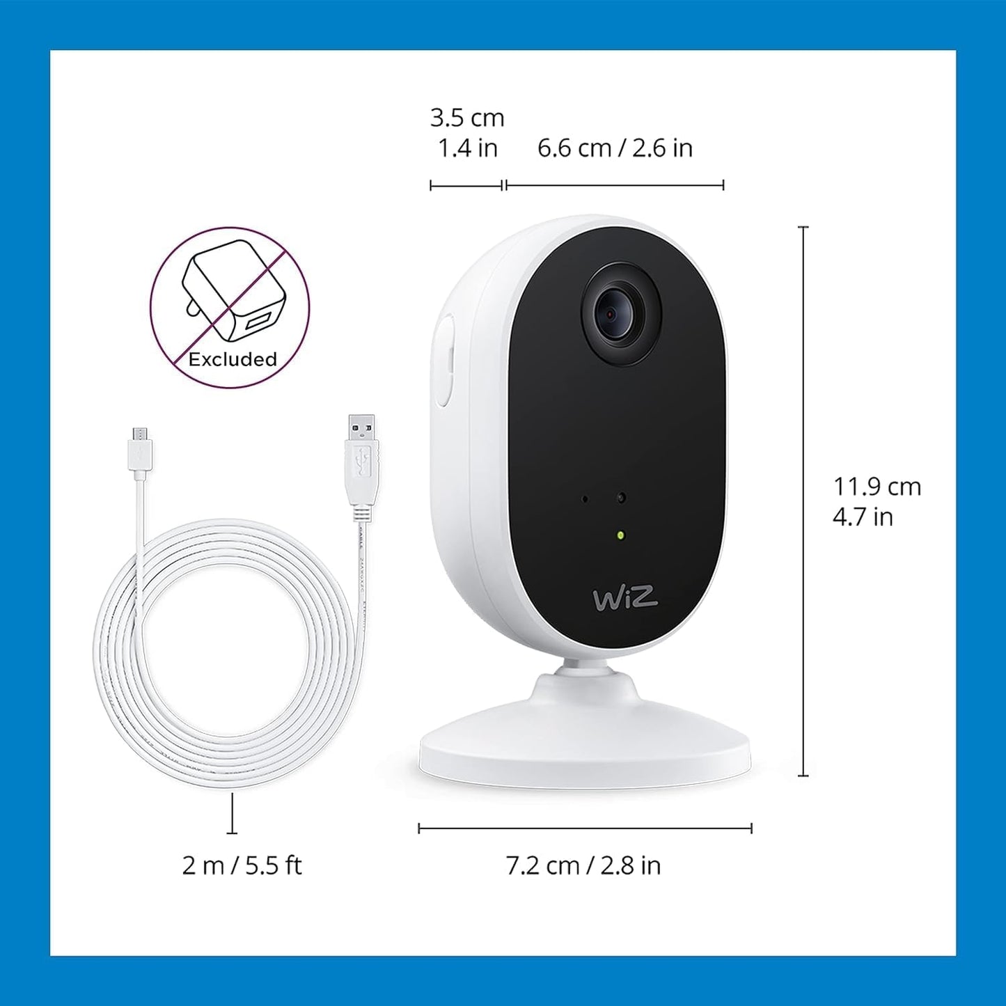 WiZ 1080p HD Indoor Security Camera with Full-Duplex Audio, Motion Detection, Night Vision and App Control 604603