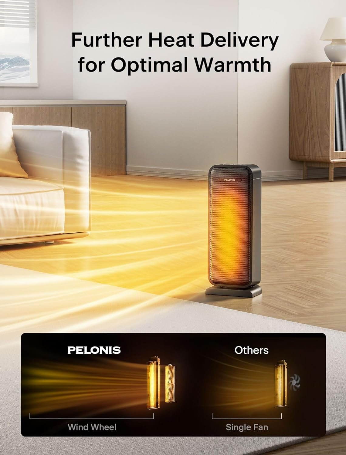 Pelonis 1500W Ceramic Space Heater Indoor with 75° Oscillation & Remote PSH17CD2ABB