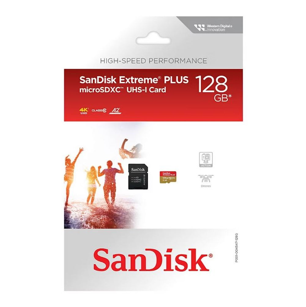 SanDisk Extreme PLUS microSDXC UHS-I card, 128GB, with A2 Performance SDSQXBD-128G-AJLMA