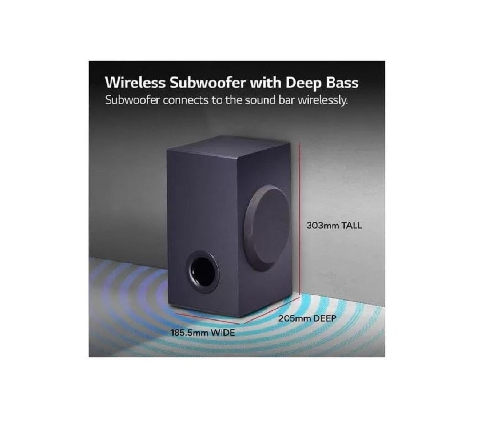 LG SQC1 2.1 Ch 160W Soundbar Bluetooth w/ Wireless Subwoofer - Black