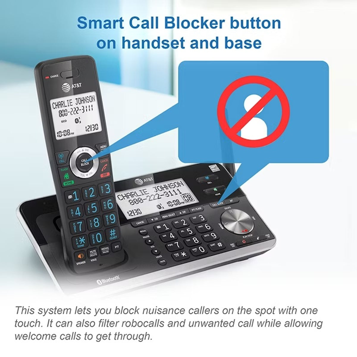 AT&T 4-Handset Cordless Phone with Unsurpassed Range with Bluetooth Connect to Cell and Smart Call Blocker and Answering System DLP73450