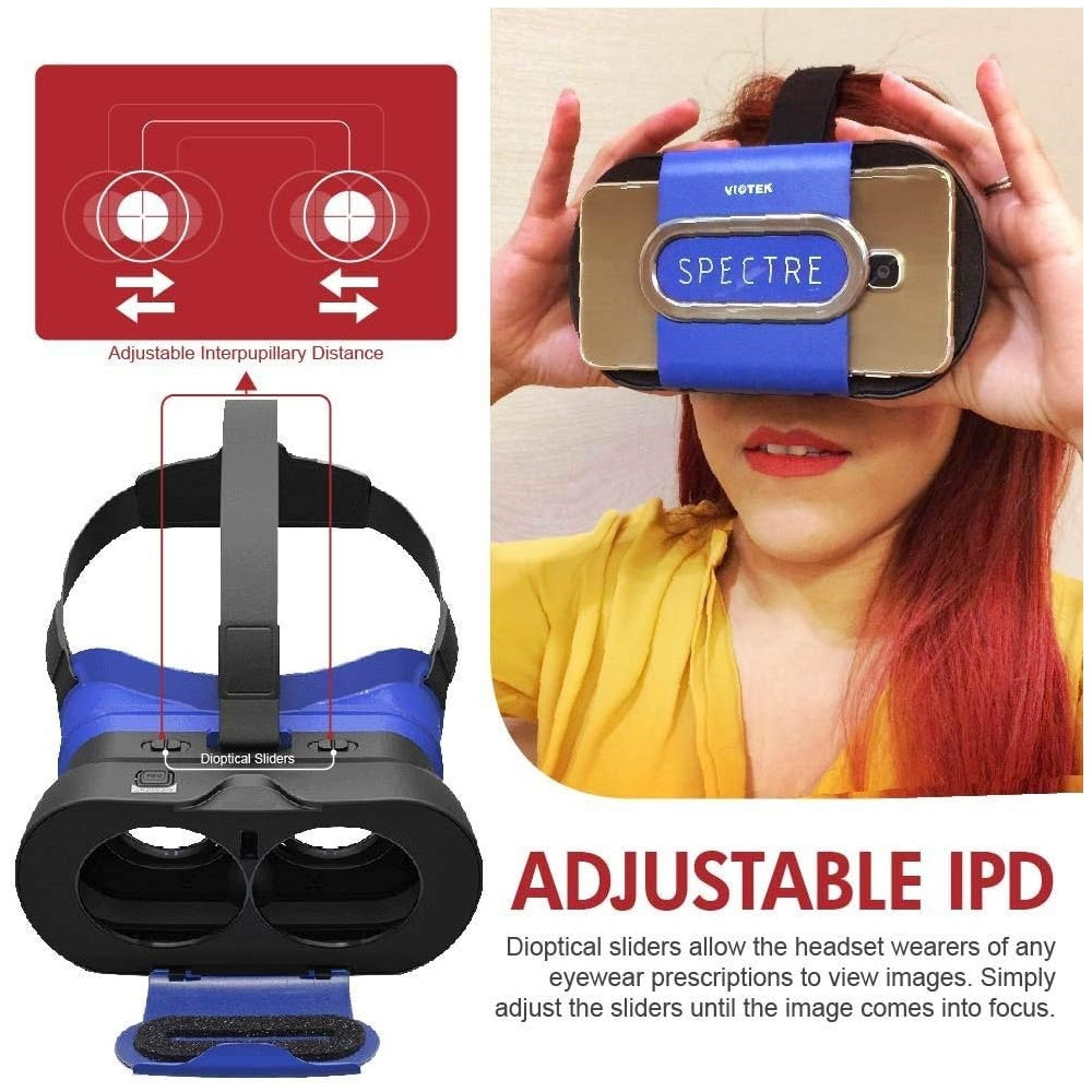 VIOTEK Spectre Folding Virtual Reality VR Headset Phone Accessory - Lightweight Glasses with Collapsible Case SPE-A01