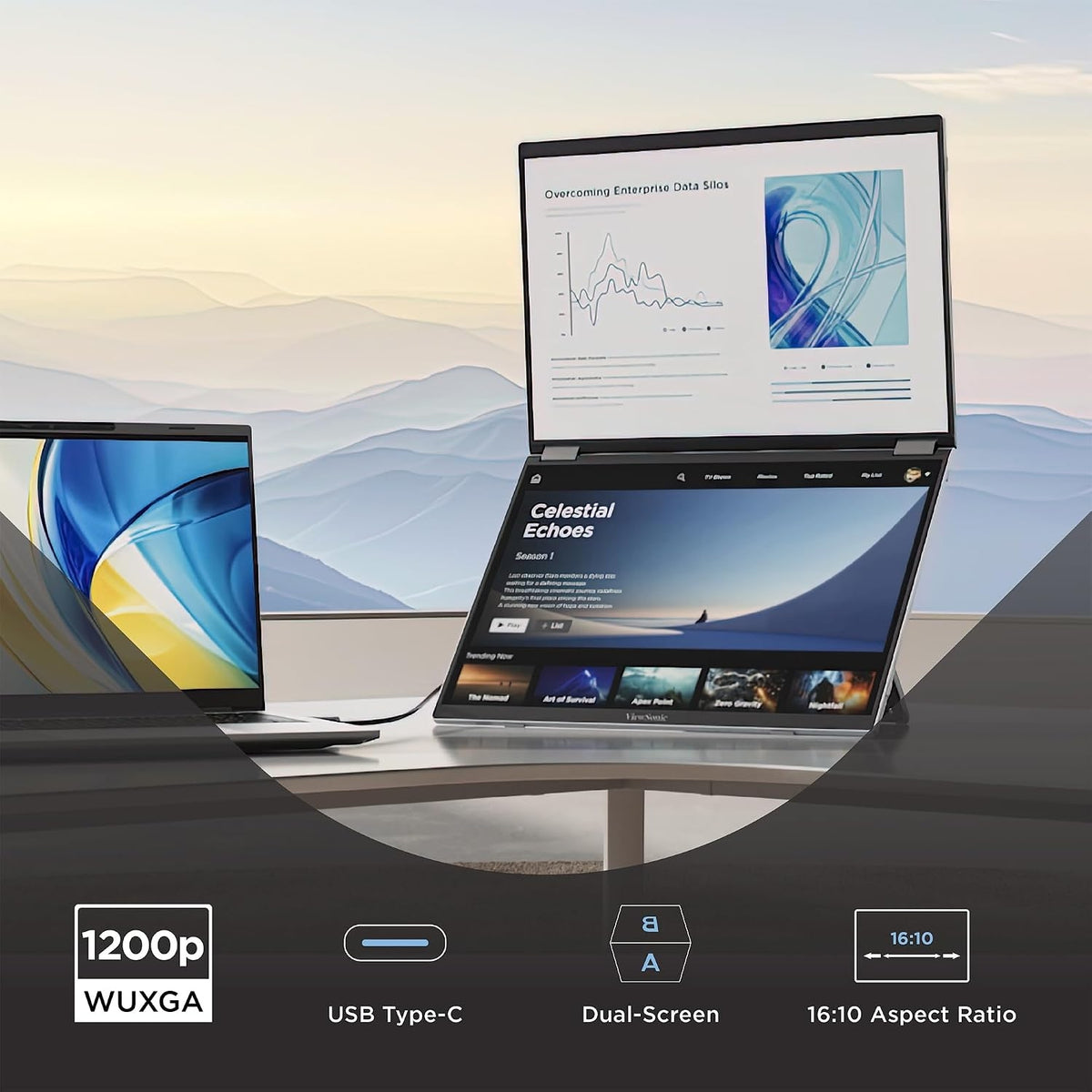 ViewSonic VG1457 14" 1920 x 1200 60 Hz Foldable IPS WUXGA Dual-Screen Portable Monitor