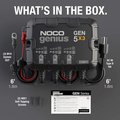 NOCO GEN5X3 12V 15A 3-Bank OnBoard Marine Battery Charger & Maintainer