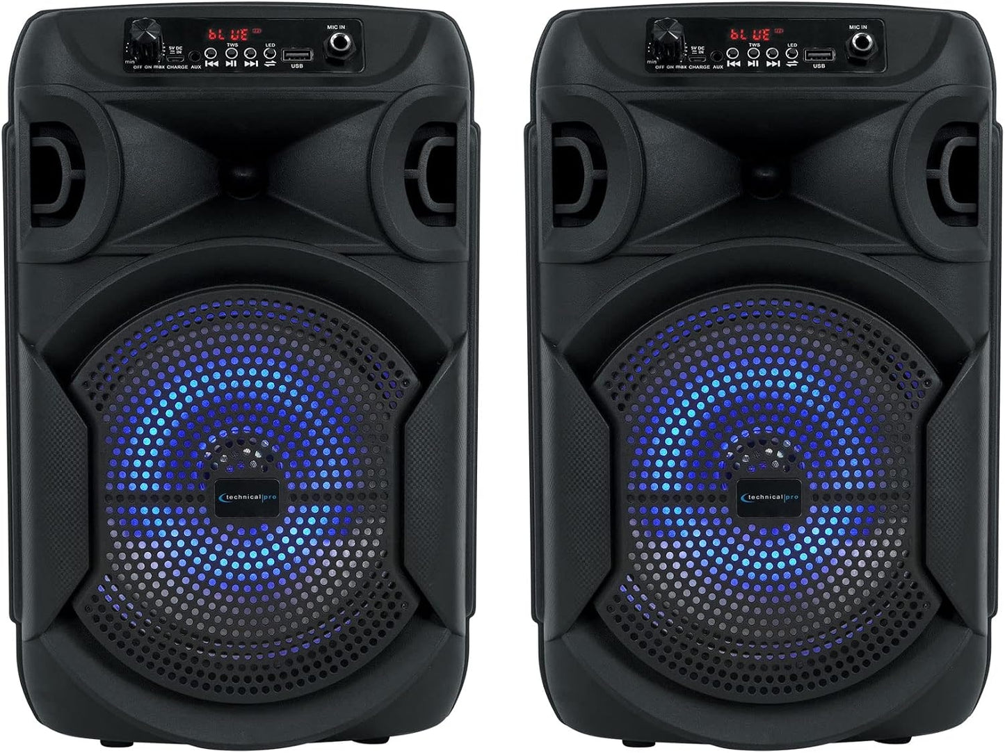 2 Technical Pro BOOMPACK8 8" Wireless Rechargeable Bluetooth Speakers+Microphone