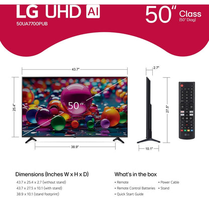 LG 50” Class UA77 Series LED AI 4K UHD Smart webOS TV (2025) 50UA7700PUB