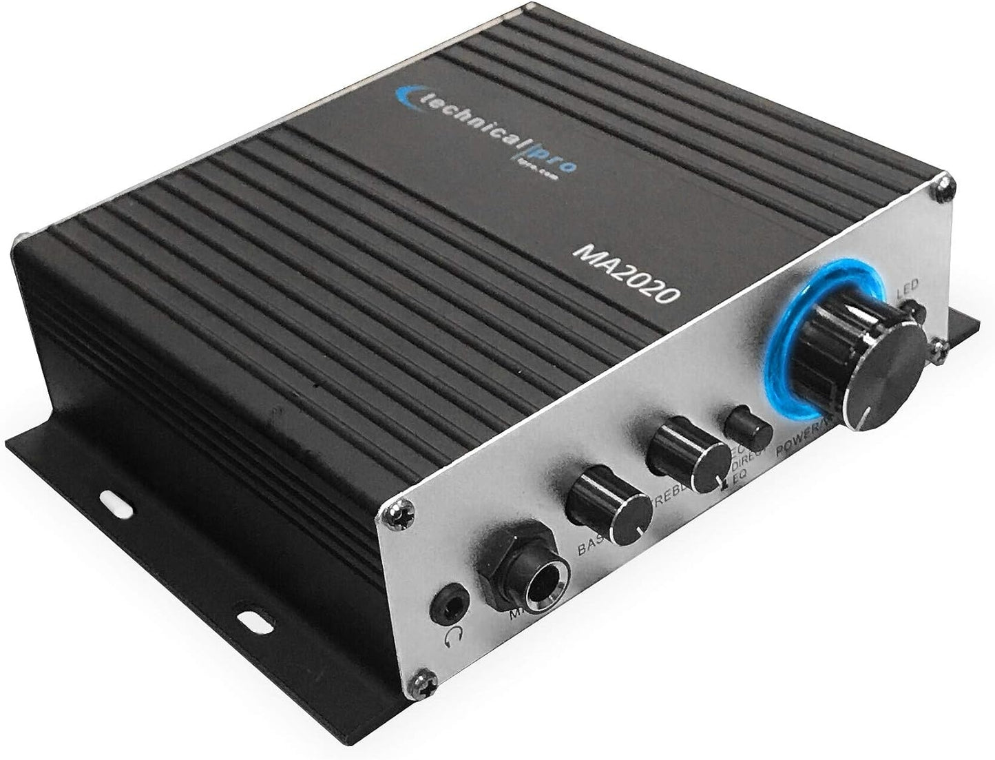 Technical Pro MA2020 Class-T Stereo Mini Amplifier with Power Supply, Headphone Output & Microphone, Silver