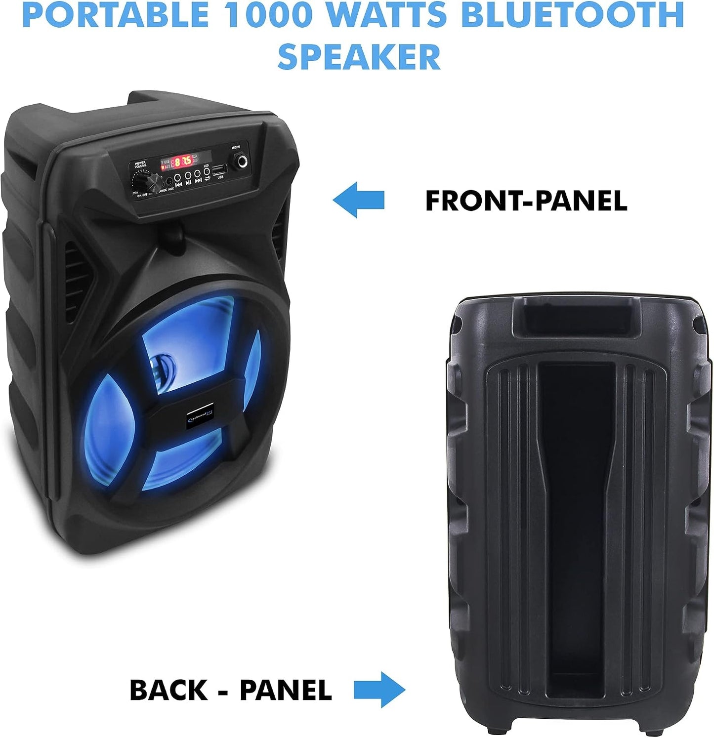 Technical Pro Rechargeable 8" Bluetooth LED Speaker with USB Card Inputs SPARK8