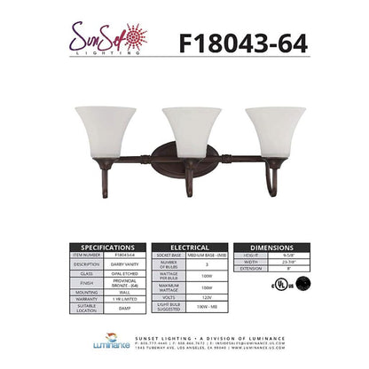 LUMINANCE F18043-64 Vanity Darby 3-Lights 100W Provincial Bronze