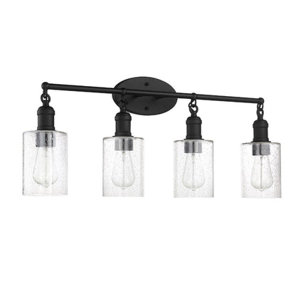 Sunset Lighting F6874-31 Clyde 4-Light Vanity, Steel Round Glass Clear Seedy with Matte Black Finish