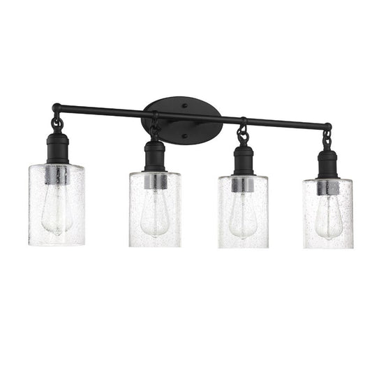 Sunset Lighting F6874-31 Clyde 4-Light Vanity, Steel Round Glass Clear Seedy with Matte Black Finish