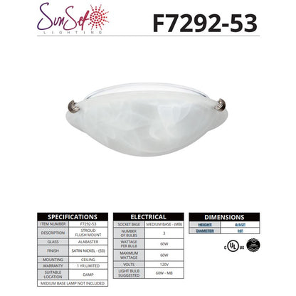 Sunset 16" 3-Light Stroud Flush Mount Satin Nickel F7292-53