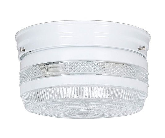 Sunset Lighting 8-5/8" Flush Mount w/ Clear & Painted White Glass, White Finish F3277-30