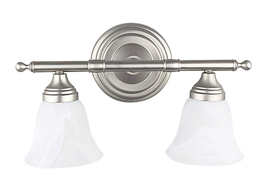 Sunset Lighting 2-Light Vanity w/ Faux Alabaster Glass Bright Satin Nickel Finish F3652-80